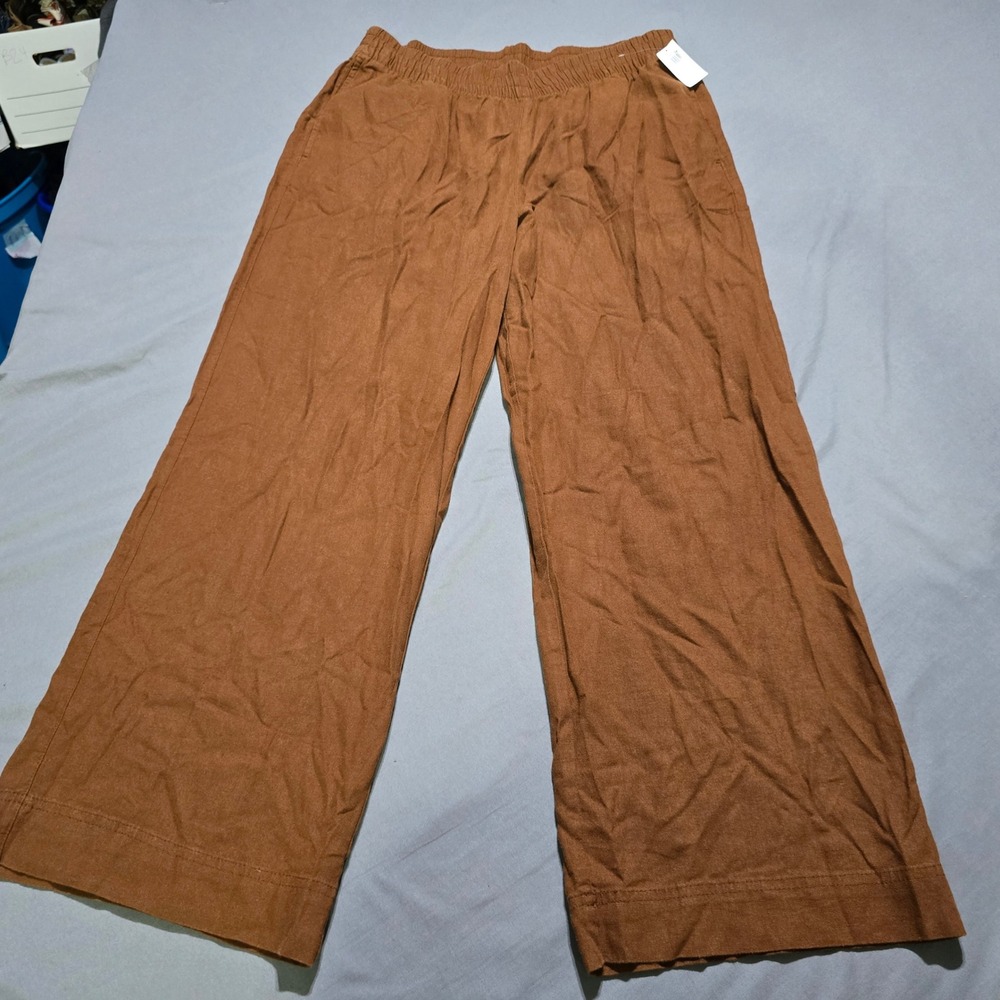 Old Navy Wide Leg Pants Womens Large Brown High Rise Linen Blend NWT
